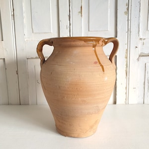 old clay pot, antique stone pot, amphora, large plant pot, stoneware, clay, canning jug, handled pot, vintage, brocante, country house