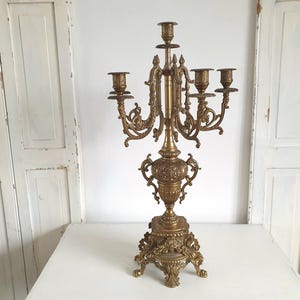 Chandelier ancien, chandelier d&#39;autel à 5 bras, bougeoir vintage, victorien, candélabre, laiton, vintage français, brocante