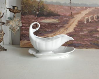 antique sauce boat, porcelain sauce dish, KPM, vintage, white, shabby chic, brocante tableware