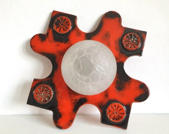 Antique wall lamp, vintage Fat Lava tile lamp, tile, orange, 1960s, mid-century modern, ceramic, rare