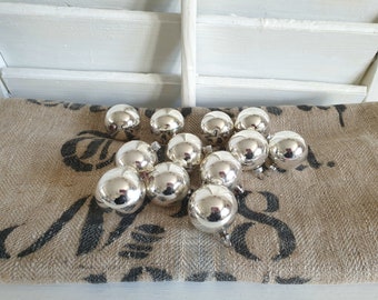 12 old simple Christmas tree balls, antique Christmas tree decorations, hand-blown, silver, shabby, vintage, brocante decoration