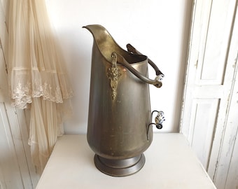 antique umbrella stand, old umbrella stand, brass, vintage coal scuttle, brocante, shabby chic