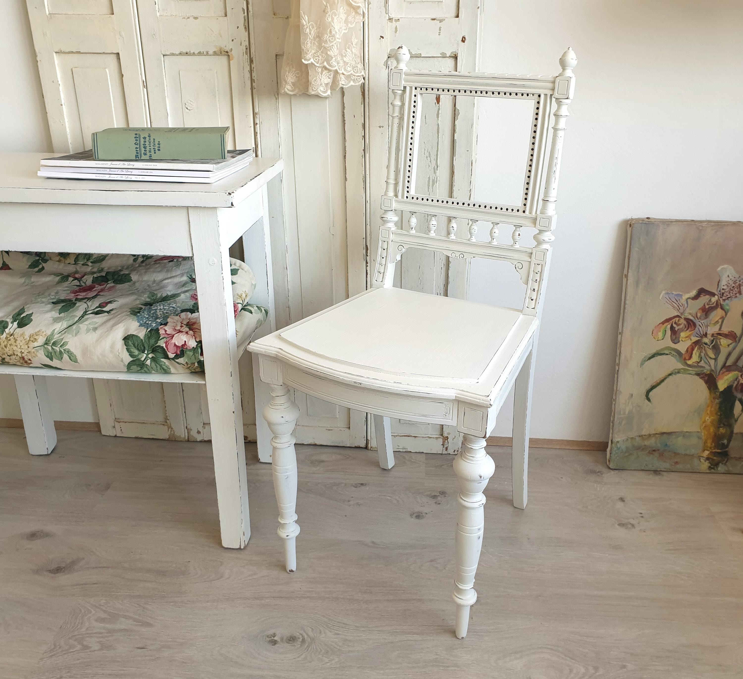 antique chair, old wooden chair, Wilhelminian era, shabby chic, white, vintage, brocante, country house furniture