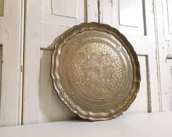 Antique Florentine tray, brass, metal, shabby chic, vintage decor, brocante, ornaments, Italy