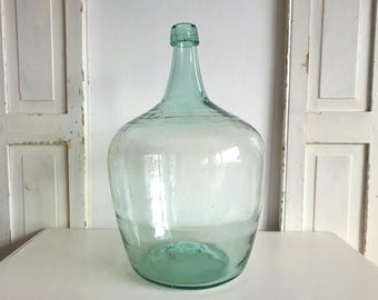 old wine demijohn, antique fermentation balloon, demijohn, glass balloon, vase, floor vase, turquoise, vintage, loft, industrial, brocante decor, country house