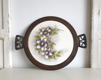 Antique cake plate, cake stand, BMF ceramic, Art Deco, splatter decoration, ironstone, metal frame, shabby chic, vintage, Clematis
