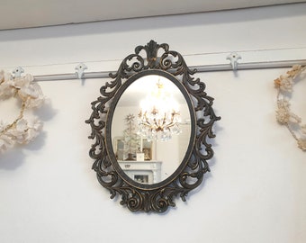 alter Spiegel, antiker Metallspiegel, Wandspiegel, bronce, Italien, vintage, Messing, barock, shabby, brocante, boudoir