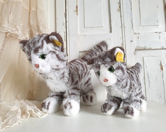 Set: 2x old Steiff cat, "Sissi", old stuffed toy, mother with kitten, kitten, Steiff animal, brocante, vintage, shabby, plush toy, collector