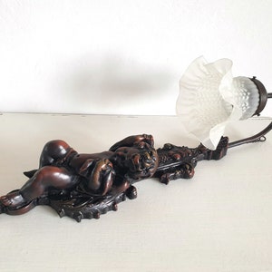 antique wall sconce, old Italian wall lamp, cherub, putto, angel, lamp, chandelier, Art Nouveau, vintage, brocante, glass shade