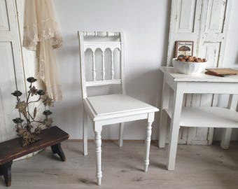 antique chair, old roller chair, columns, Gründerzeit (late 19th-century) style, shabby chic, white, vintage furniture, brocante, country style, unique piece, restored