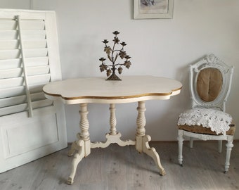 alter Tisch, antiker Barocktisch, Esstisch, Louis, Frankreich, antikweiß, gold, barock, vintage, shabby, brocante, Landhaus Möbel