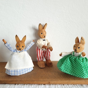 Set: 3x old vintage bunny, Easter bunny, Lotte Sievers Hahn, Germany, collector's item, wood, antique, carved, handmade, vintage, brocante