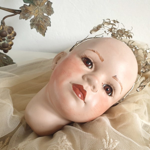 tête de poupée ancienne, tête de poupée en porcelaine antique, poupée docteur, biscuit porcelaine, coloré, shabby, vintage, brocante, décoration