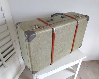 old suitcase, large steamer suitcase, antique travel suitcase, chest, shabby chic, vintage, brocante decoration, country house