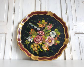 antique Florentine tray, hand-painted, shabby chic, Italy, vintage, floral, brocante, ornaments, Florence, Italy, gold