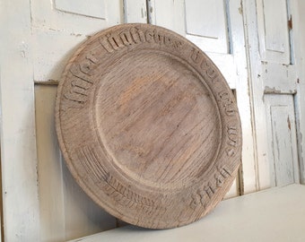 antique bread plate, old bread board, hand carved, wooden plate, wooden bowl, wall plate, vintage, shabby, brocante, country house decoration