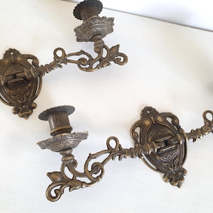 1x old piano chandelier, antique wall candle holder, 2-flame, brass, Art Nouveau, vintage, brocante, country house decoration