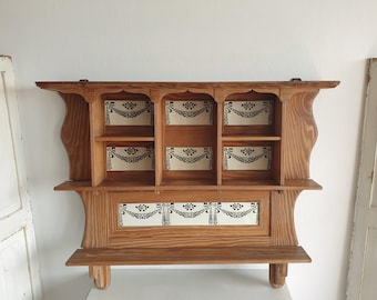 large antique wall shelf, country kitchen shelf, vintage farmhouse shelf, tiles, shelf, brocante, country house furniture