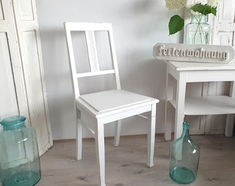 1x antique chair, vintage kitchen chair, Gründerzeit (late 19th-century) style, white, shabby chic look, brocante, country house furniture, antique