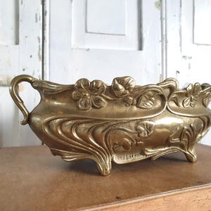 old jardiniere, antique planter, brass flower bowl, French vintage, Art Nouveau, brocante, shabby, country house decoration
