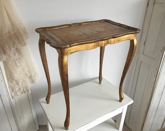 antique Florentine side table, vintage side table, gold leaf, console, nesting tables, side table, Italy, brocante, boudoir