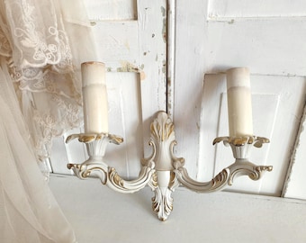 antique wall lamp, brass wall light, lamp, chandelier, antique white, shabby chic, vintage, brocante, grand millennial