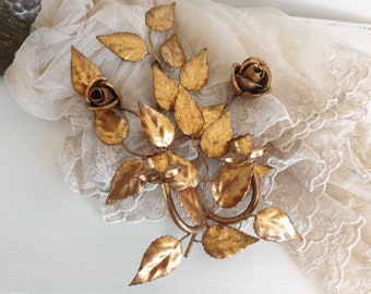 antique Florentine wall candle holder, gilded candlestick, chandelier, leaves, gold, gold leaf, brocante, vintage, Italy