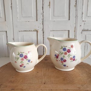 Set: 2x old jug, milk jug, ceramic jugs, ceramic jug, old white, flowers, shabby, vintage, brocante, country house spring