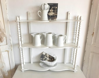 Estantería antigua, estante de pared blanco, estante de columna, estante independiente, Francia, estilo shabby chic, estilo vintage francés, decoración de brocante, casa de campo