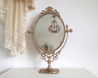 vintage Schminkspiegel, Florentiner Tischspiegel, gold, Italy, vintage, brocante Spiegel, Boudoir, Schminktisch, shabby