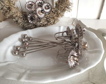 6 candelabros antiguos de péndulo, candelabros de equilibrio de metal plateado, adornos navideños vintage de estilo brocante para árbol de Navidad.