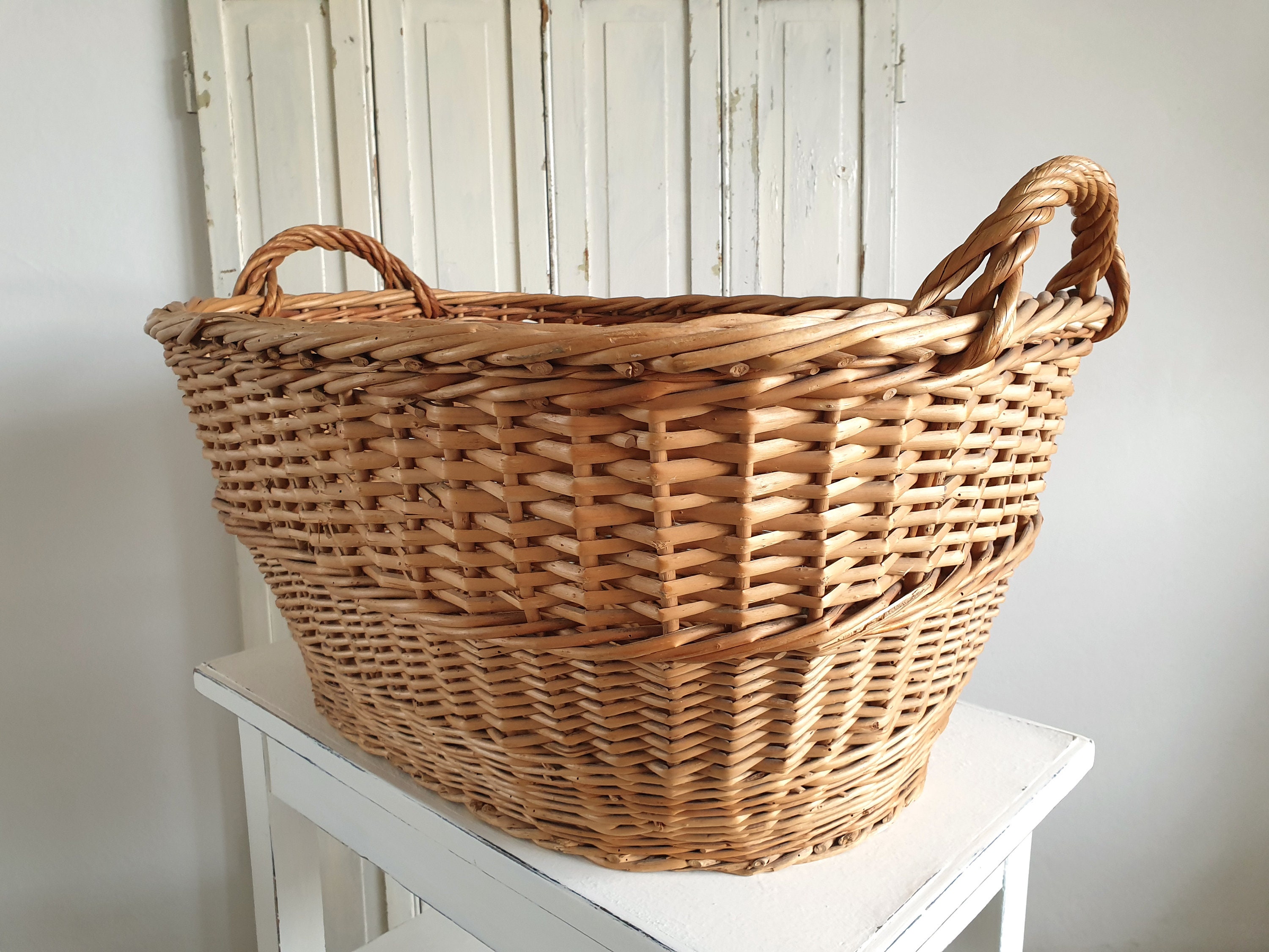Old Laundry Basket Antique Wicker Basket Peasant Basket Etsy