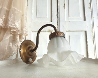 antique wall lamp, brass, old lamp, wall light, glass shade, shabby chic, French vintage, brocante, Grand Millennial