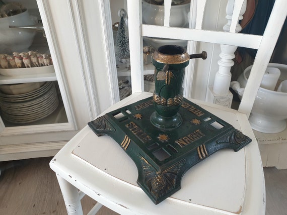 Antiker großer Christbaumständer, Weihnachtsbaumständer, STILLE NACHT, Gußeisen, Kerzenständer, vintage, brocante Deko