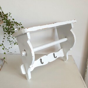 antique wall shelf, old small towel holder, French vintage, shelf, white kitchen shelf, brocante, shabby, old varnish, country house decoration