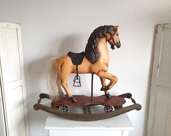 old rocking horse, carousel horse, decorative horse, antique wooden horse, vintage toy, shabby chic, nostalgia, brocante decor, country house