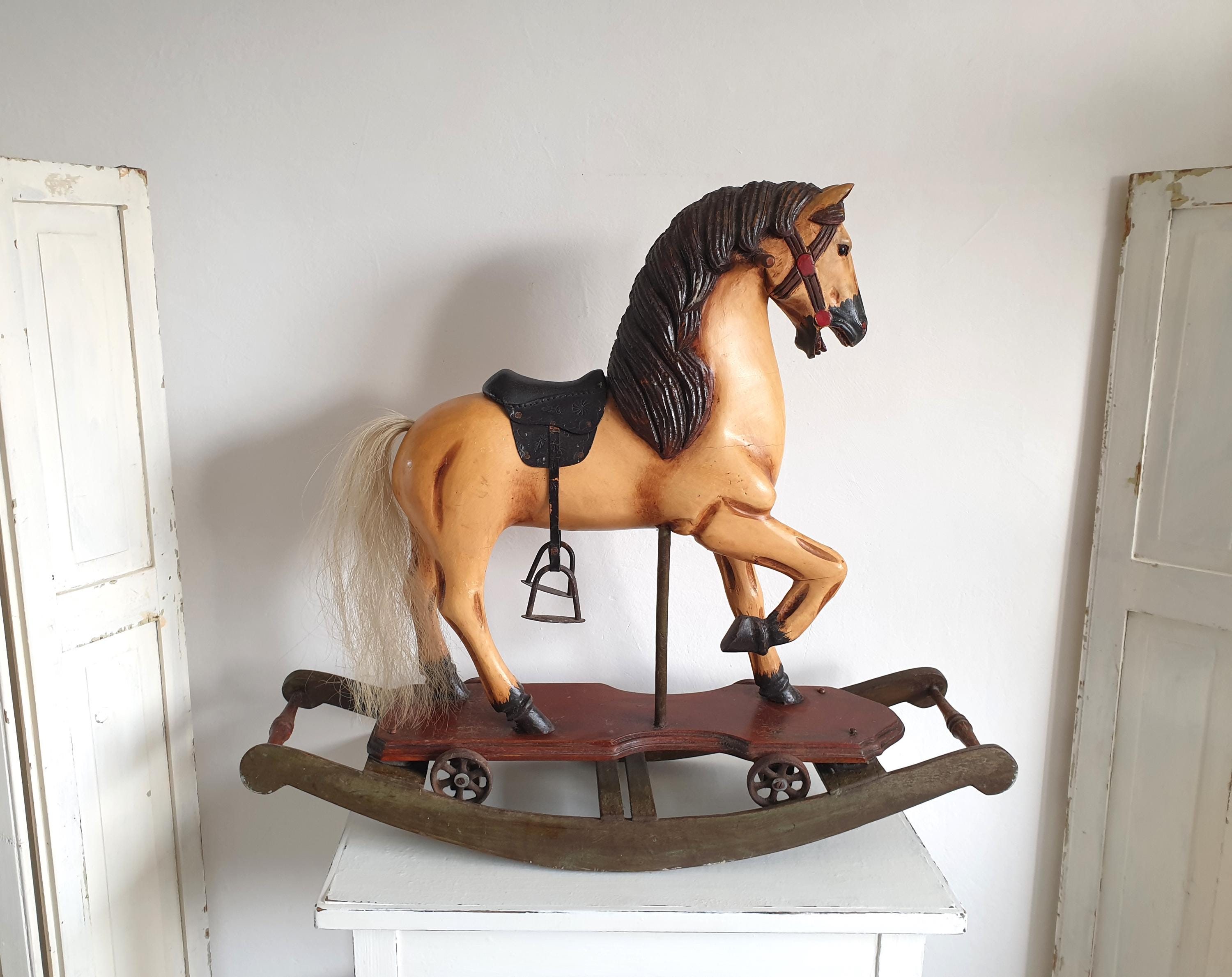 Cavalli A Dondolo Decorativi Natalizi - Statuette Vintage In Oro Antico - 10 Cm Per Tavolo O Regalo - Foto 3