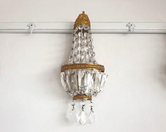 antique wall lamp, wall light, crystal chandelier, basket chandelier, crystals, shabby chic, French vintage, brocante lamp