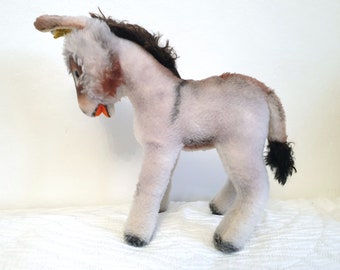 Old Donkey GRISSY by Steiff, Mule, Brocante, Vintage Stuffed Toy