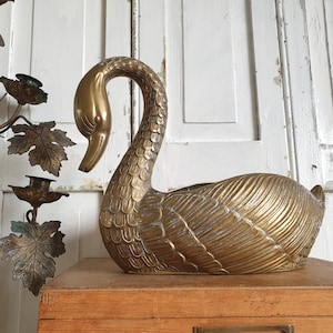 antique jardinière, planter, swan, brass flower bowl, French vintage, brocante decor