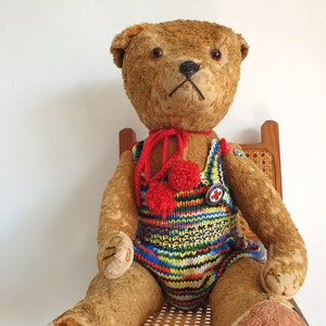 vieil ours en peluche, peluche vintage, peluche antique, remplissage de paille, jouet ancien, avec chaise, DRK, shabby, peluche, collectionneur, décoration brocante