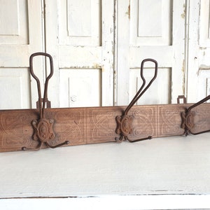 old coat rack, antique hook rail, Art Nouveau, coat rack, handmade, wood, shabby, French vintage, brocante, country house decoration