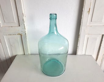 garrafa de vino antigua, globo de fermentación, botella de vino, jarrón, turquesa, vintage, loft, garrafa, industrial, brocante