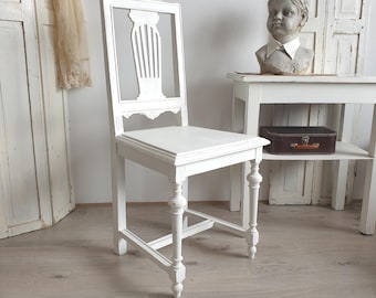 antique chair, old wooden chair, Gründerzeit (late 19th-century) period, shabby chic, white, Lyra, vintage, brocante, oak