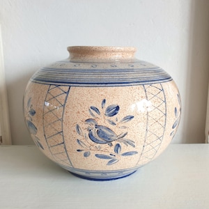 antique vase, vintage flower vase, Villeroy & Boch ceramic, ironstone, hand-painted, bird, butterfly, brocante