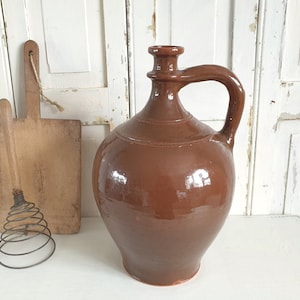 antique clay jug, old clay bottle, stoneware, large clay vessel, oil bottle, canning jug, storage bottle, vase, vintage, brocante, country house