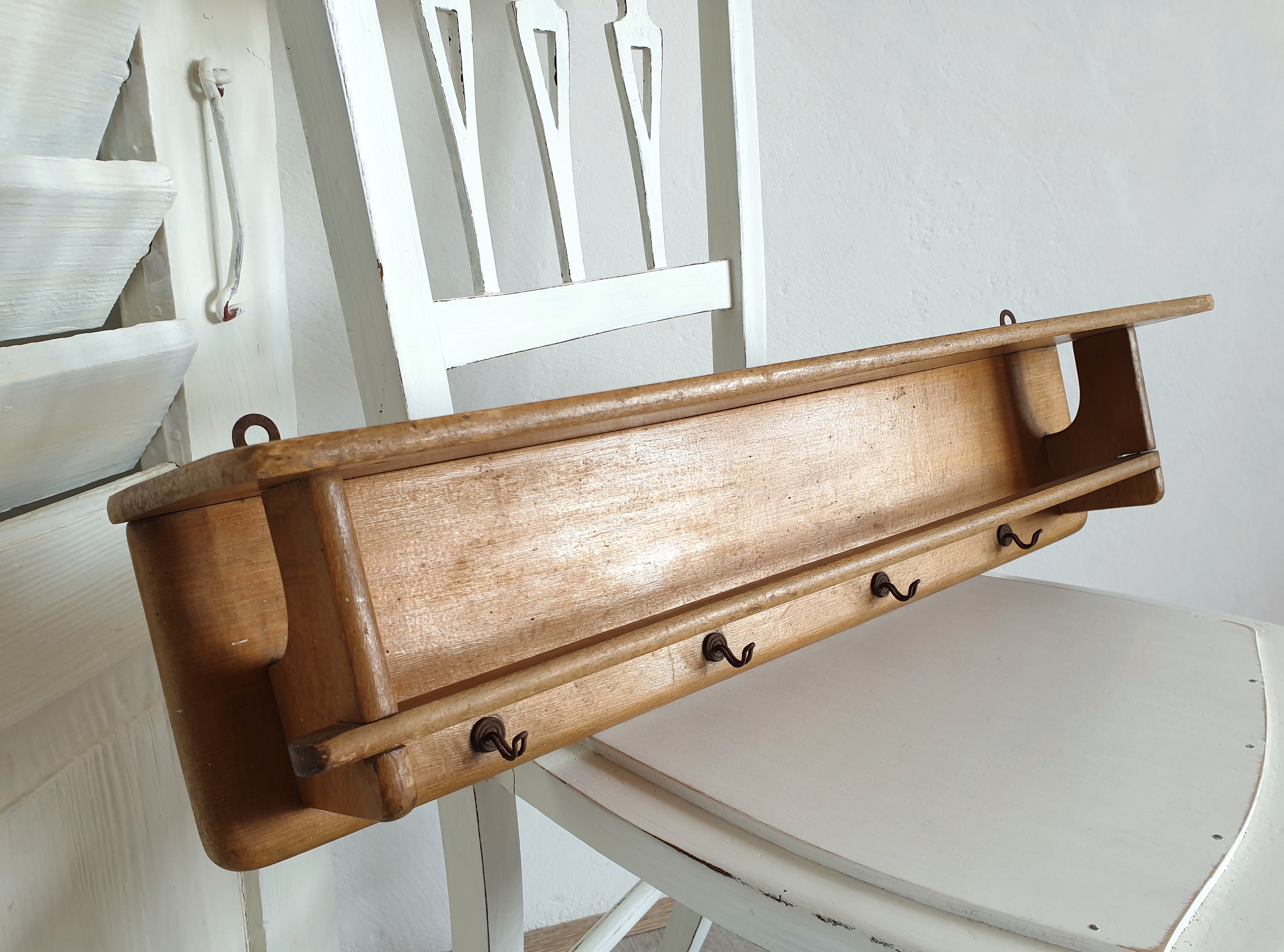 Antique wall shelf old towel rack kitchen shelf hook bar Etsy