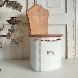 old wall container FLOUR, antique wall holder, storage container, flour butcher, porcelain, brocante, shabby, country house, collector&#39;s item