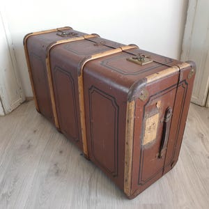 old suitcase, large steamer trunk, antique travel trunk, chest, shabby chic, vintage, brocante decoration, country house