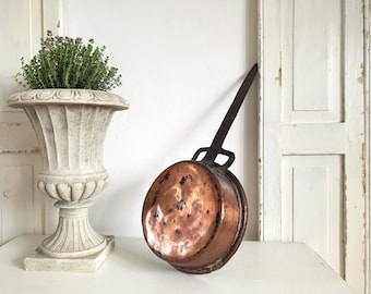 antique copper pan, French sauté pan, forged iron handle, copper pan, old sauté pan, French vintage, country house